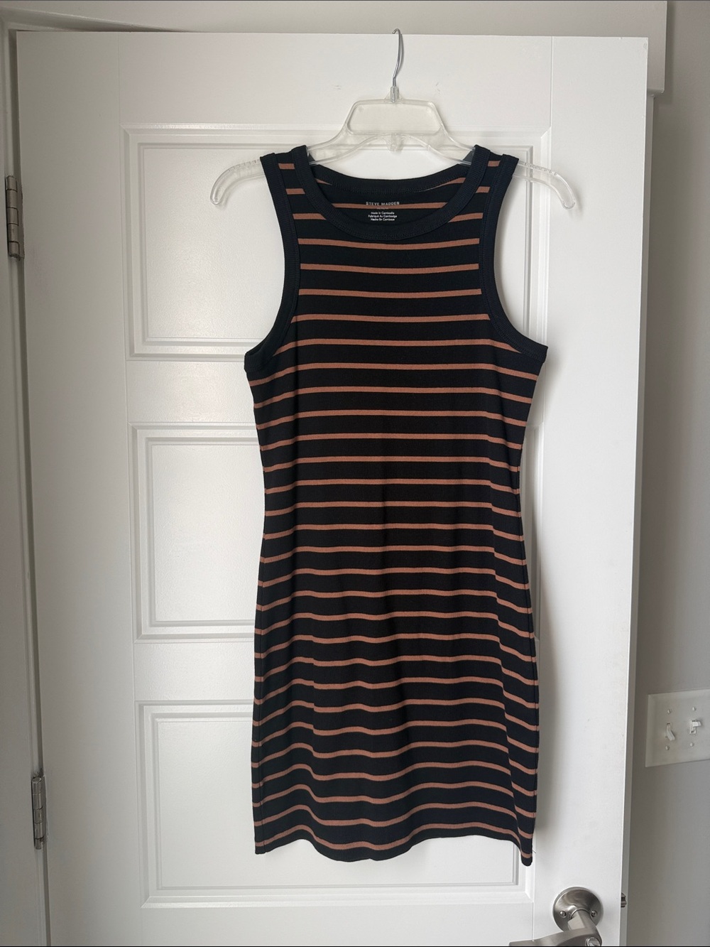Steve Madden Black and Brown Striped Midi Tank Dress - Fitted Knit